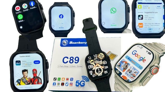 Smart barry C89 Smart Watch 5G, Android, 2.2 inch HD Display, 4GB RAM, 64GB,3 Pairs Strap, Wireless Charger, for Men and Women.