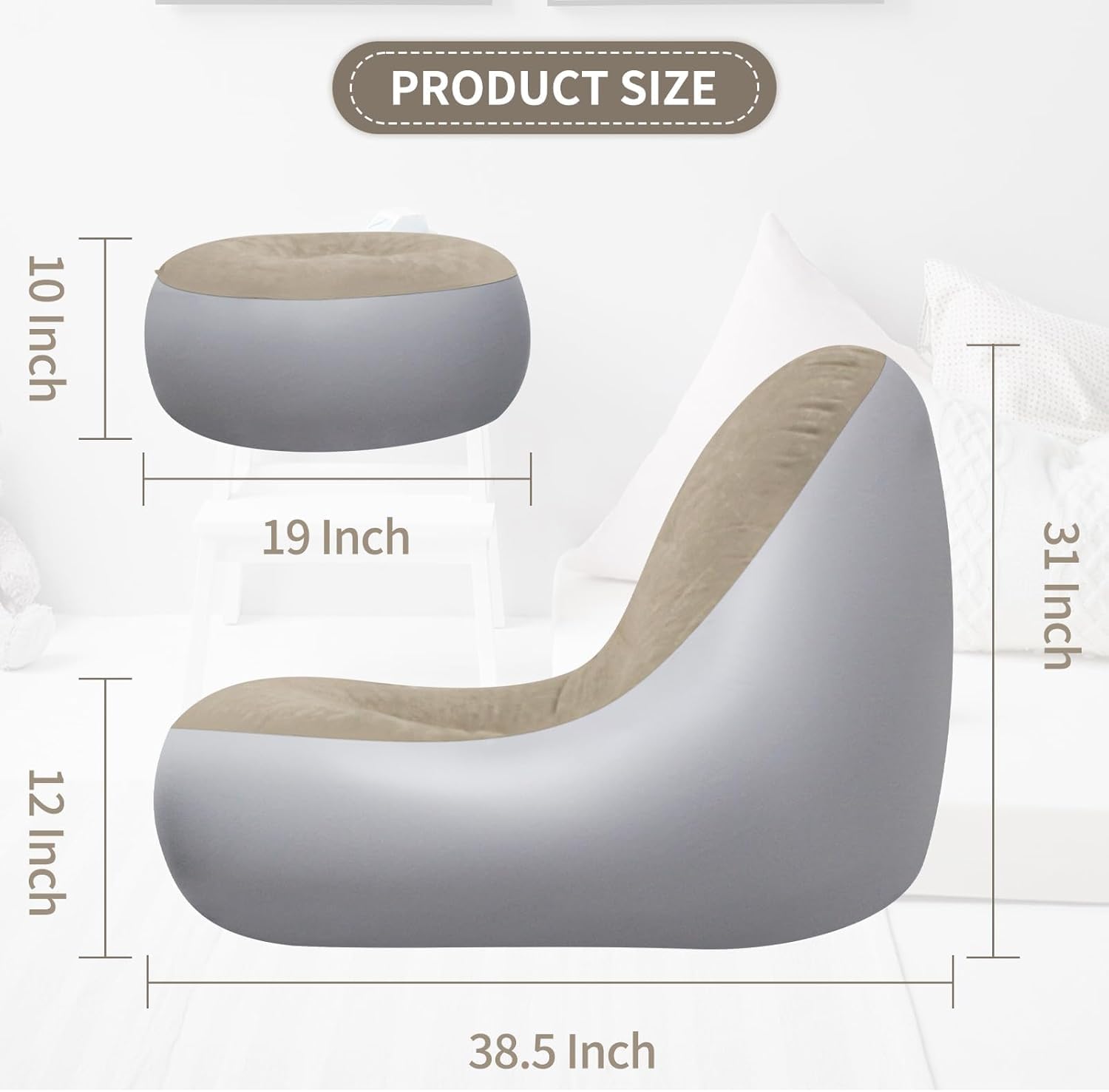 Inflatable Leisure Sofa Chair with Footstool & air Pump, Outdoor Folding Lounger Sofa Flocking Lazy Couch Indoor Living Room Bedroom Reading Room Ofice Inflatable Leisure Game Chair