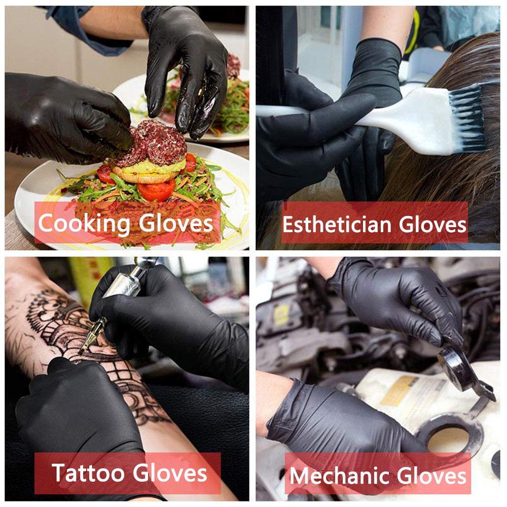 Nitrile Kitchen Large Black Non Latex Daily Supplies for Food Service/Mechanic/Cleaning/Paint/Tattoo/Cooking/Hair Coloring Box of 100,Durable & Fit