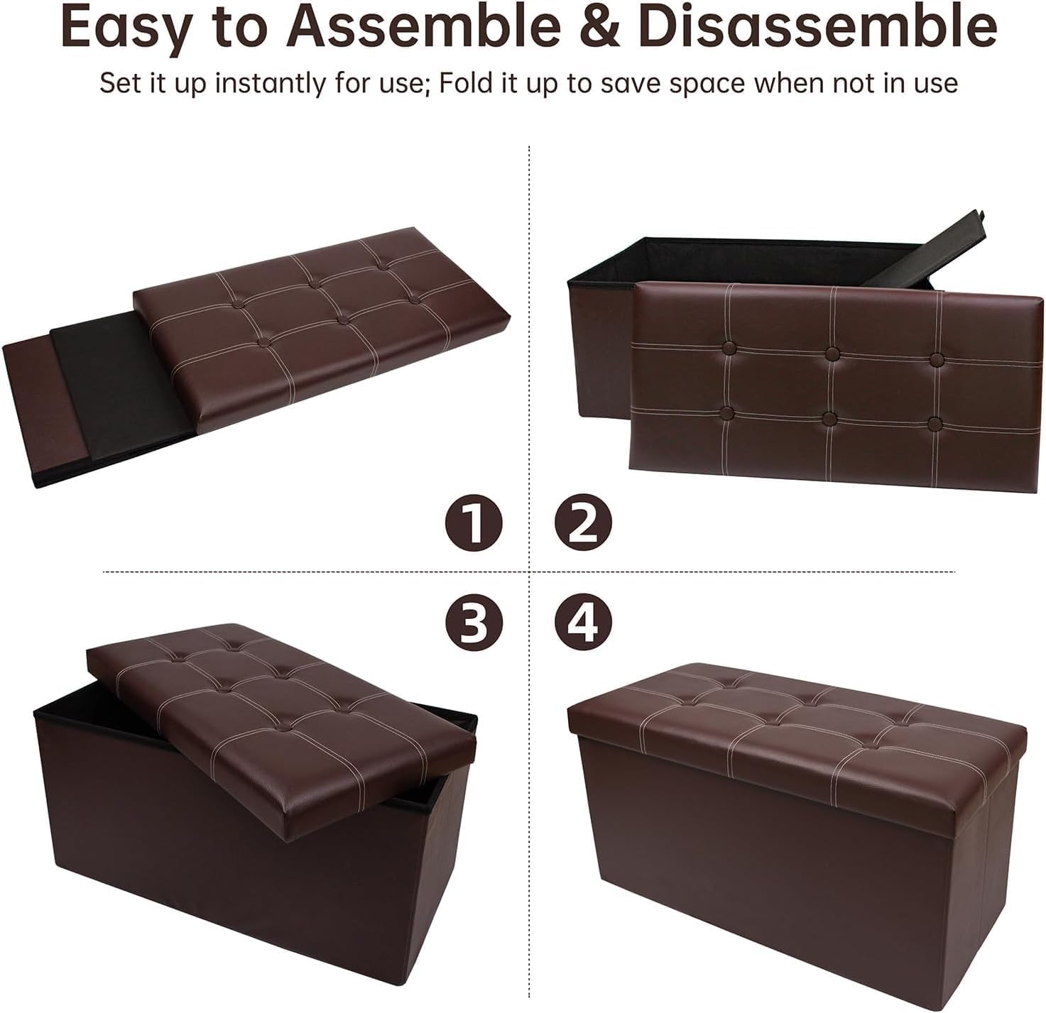 Folding Storage Ottoman Bench,Storage Chest Footrest Step Stool with Padded Seat for Bedroom Hallway Living Room, End of Bed Storage Seat
