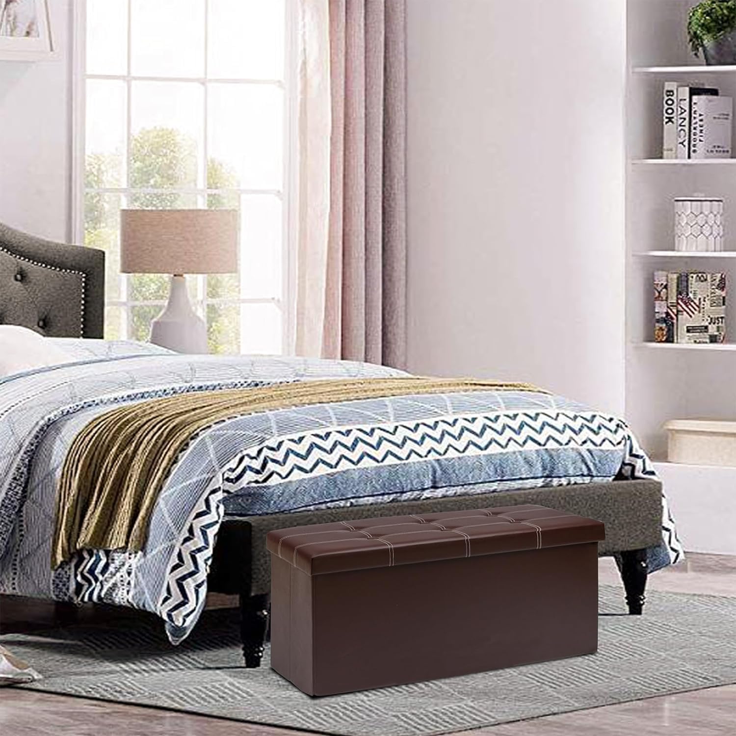 Folding Storage Ottoman Bench,Storage Chest Footrest Step Stool with Padded Seat for Bedroom Hallway Living Room, End of Bed Storage Seat