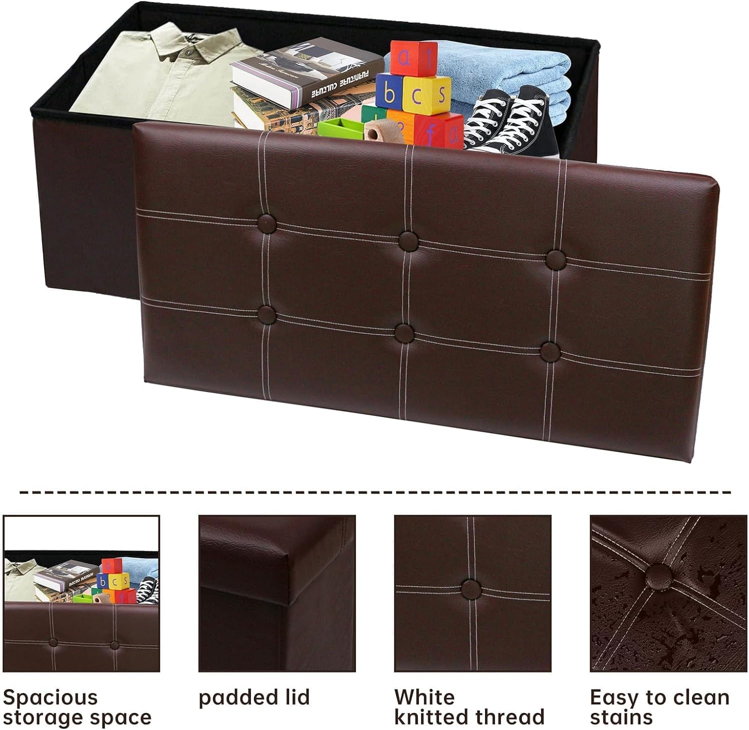 Folding Storage Ottoman Bench,Storage Chest Footrest Step Stool with Padded Seat for Bedroom Hallway Living Room, End of Bed Storage Seat
