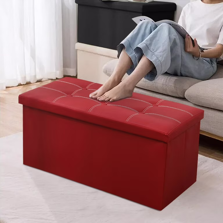 Folding Storage Ottoman Bench,Storage Chest Footrest Step Stool with Padded Seat for Bedroom Hallway Living Room, End of Bed Storage Seat