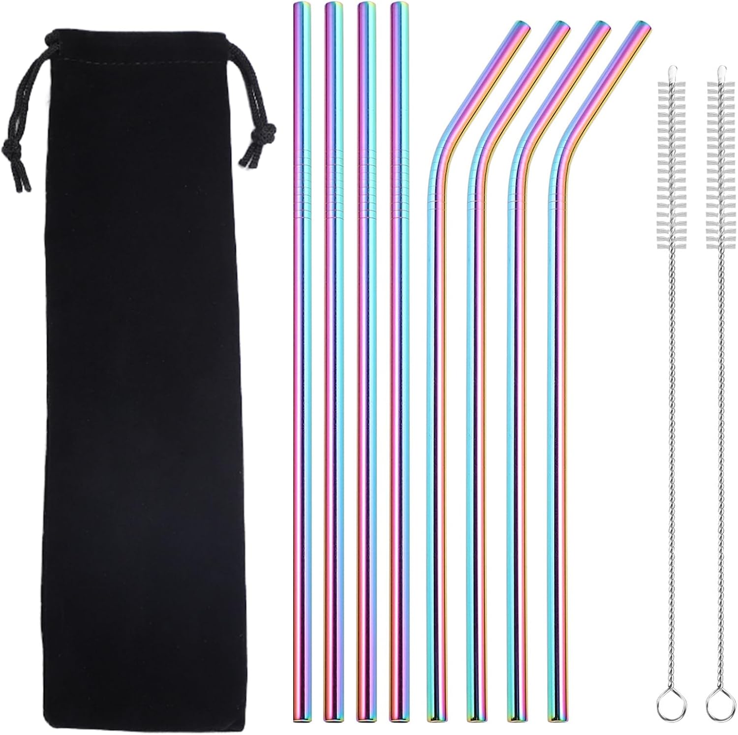 Reusable Stainless Steel Straws With For Case Long Drinking Straws For Cups Dishwasher Safe 2 Brushes Included
