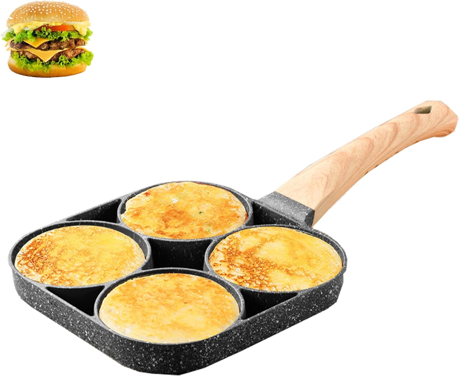 Multi-purpose 4 Hole Omelette Pan for Pancakes, Ground Steaks, Eggs Omelette Pancake Pan Non-Stick Aluminium for Gas Cookers and Induction Cookers
