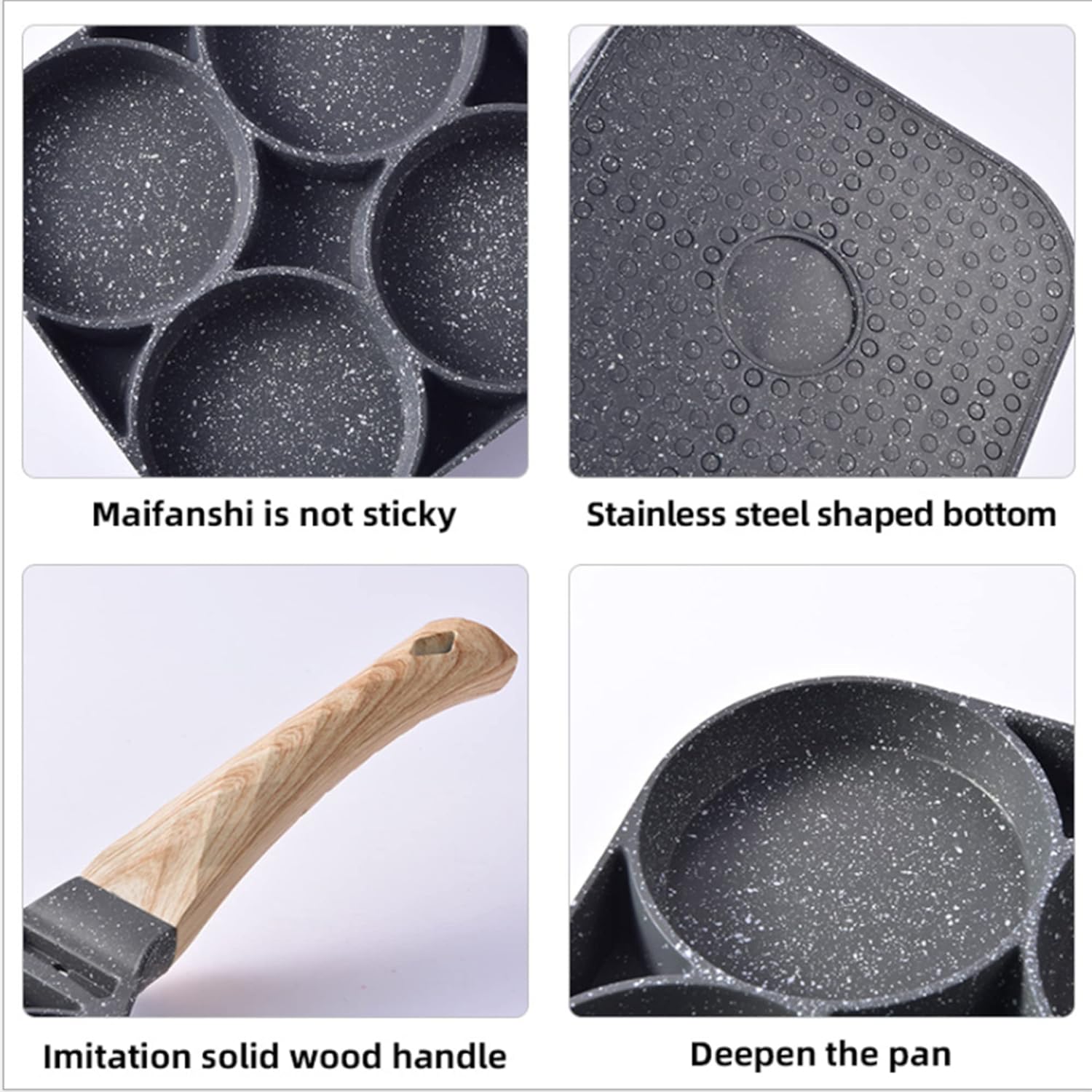Multi-purpose 4 Hole Omelette Pan for Pancakes, Ground Steaks, Eggs Omelette Pancake Pan Non-Stick Aluminium for Gas Cookers and Induction Cookers
