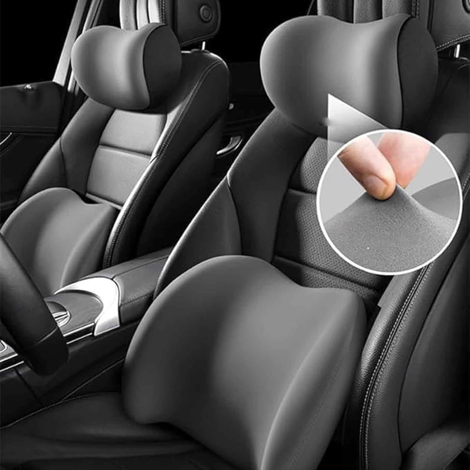 Headrest Neck Pillow and Lumbar Neck & Lumbar Support Pillow for Chair, Car Seat, Wheelchair, Office Chair Memory Foam Neck Back Support Cushion, One Set Black Cushion