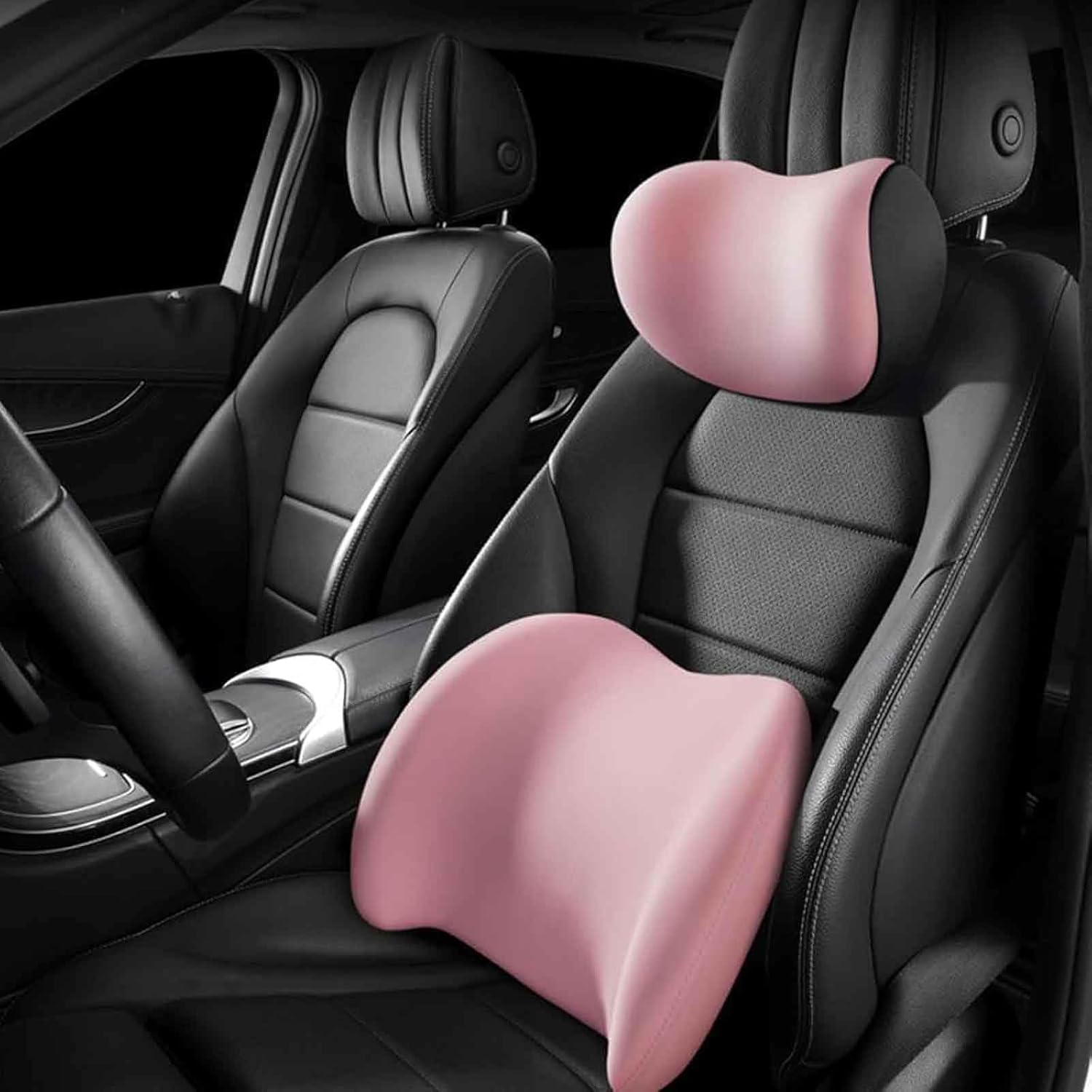 Headrest Neck Pillow and Lumbar Neck & Lumbar Support Pillow for Chair, Car Seat, Wheelchair, Office Chair Memory Foam Neck Back Support Cushion, One Set Black Cushion
