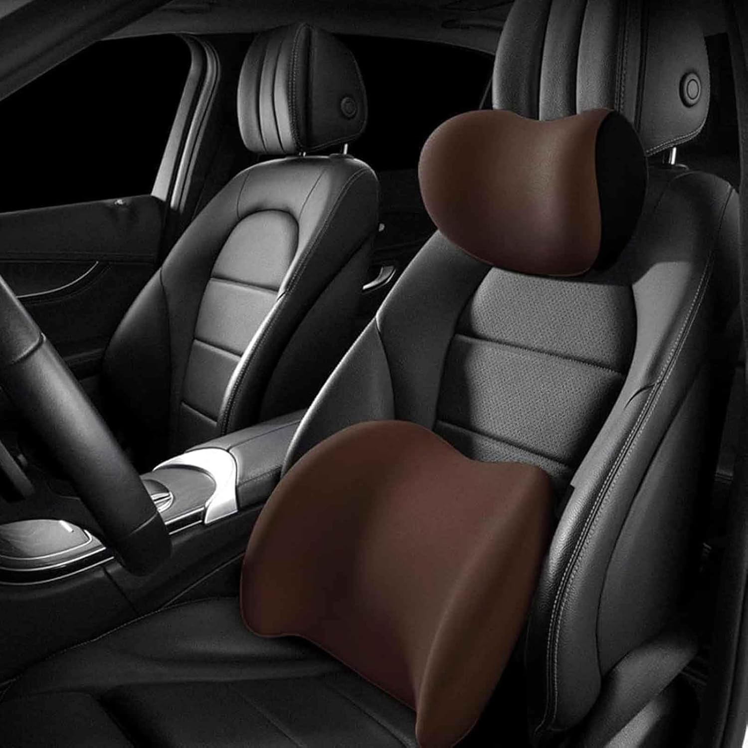 Headrest Neck Pillow and Lumbar Neck & Lumbar Support Pillow for Chair, Car Seat, Wheelchair, Office Chair Memory Foam Neck Back Support Cushion, One Set Black Cushion