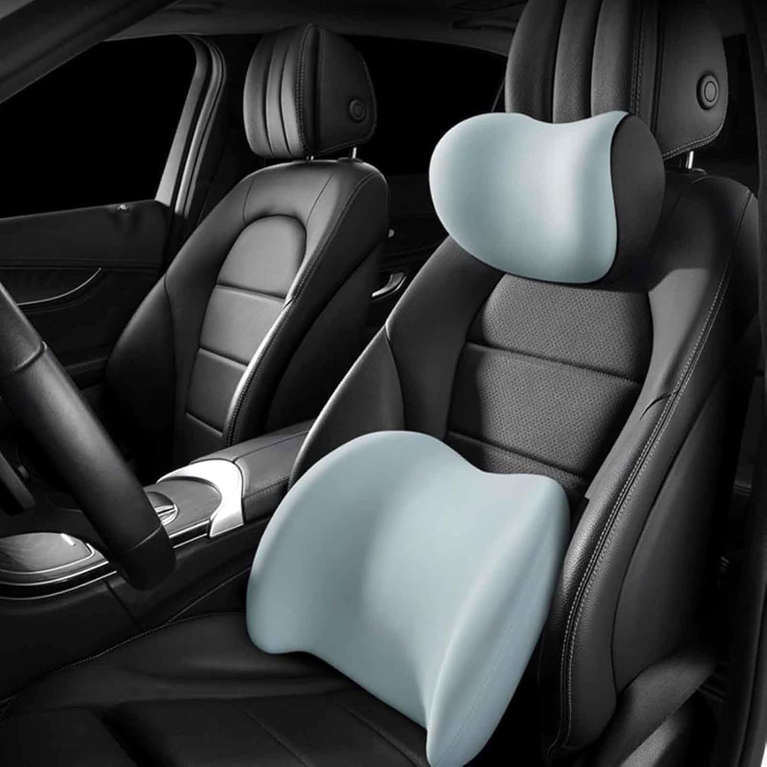 Headrest Neck Pillow and Lumbar Neck & Lumbar Support Pillow for Chair, Car Seat, Wheelchair, Office Chair Memory Foam Neck Back Support Cushion, One Set Black Cushion