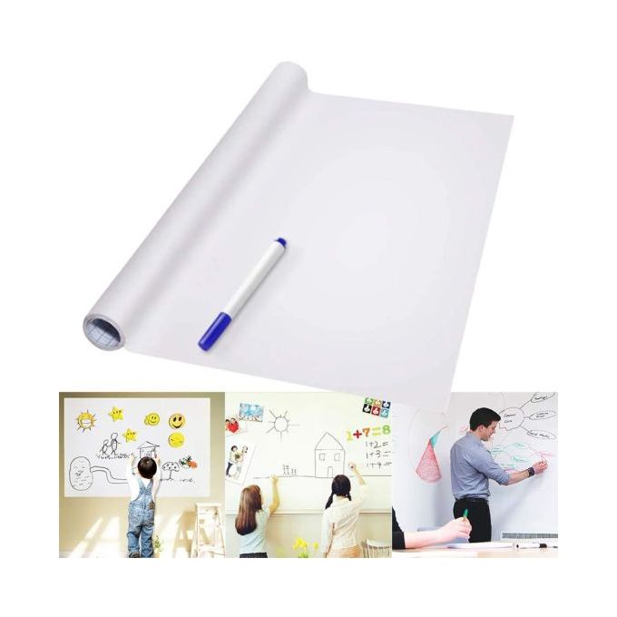 White boards to stick 45cm by 200 cm for home, school and office. Its easy to use, eco- friendly and lasts upto 2 years.