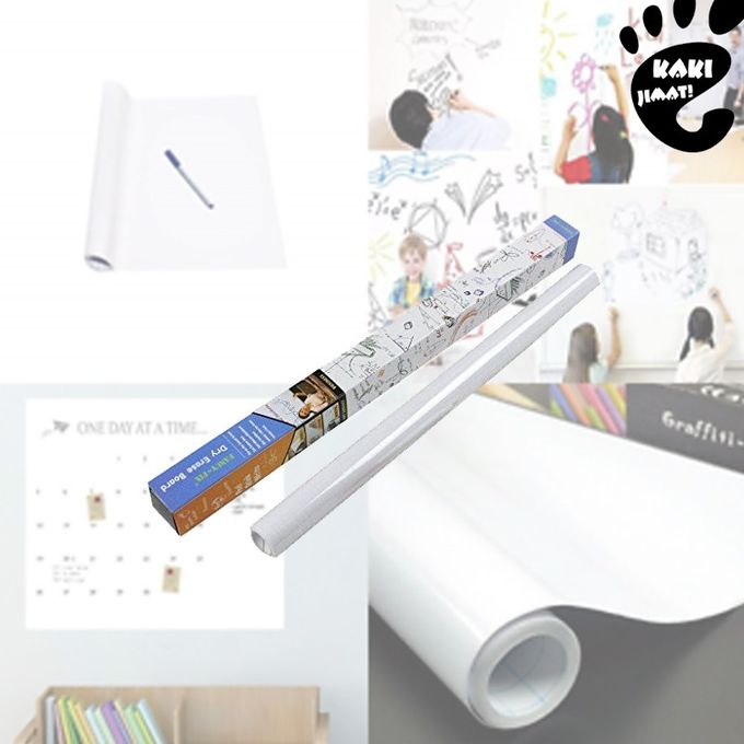 White boards to stick 45cm by 200 cm for home, school and office. Its easy to use, eco- friendly and lasts upto 2 years.