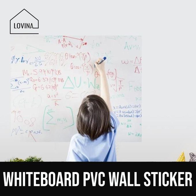 White boards to stick 45cm by 200 cm for home, school and office. Its easy to use, eco- friendly and lasts upto 2 years.