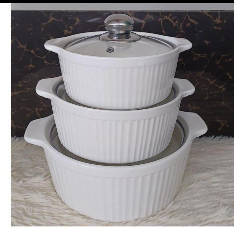 3 pcs ceramic soup pot 3L , 2.5 L and 1.2L-This ceramic serving dishes can be used as serving dishes for prep, salad, pasta, soup, and small mixing bowls for cake cookie. Lid Keeps Food Fresh.