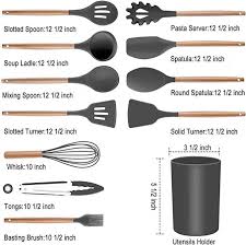 Silicon 12 PCS SPOON SET. Made of food-grade silicone Heat resistant Non-stick BPA-free Dishwasher safe Variety of spoons included Flexible and soft