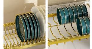 Metallic 2 tier dish rack with cutlery holder anti rust for kitchen utensils