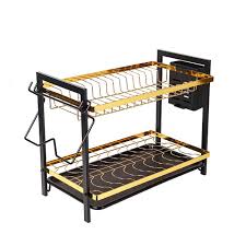 Metallic 2 tier dish rack with cutlery holder anti rust for kitchen utensils