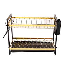 Metallic 2 tier dish rack with cutlery holder anti rust for kitchen utensils