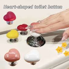 2Pcs Heart Shape Toilet Presser Love Toilet Press Button Bathroom Water Tank Buttons Push Switch Bathing Room Decor Nail Protector