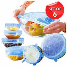 Reusable Premium Silicone Stretch and Seal Lids 6 PCS for Food Storage, Flexible Round Silicone Bowl Covers - Keep Food Fresh