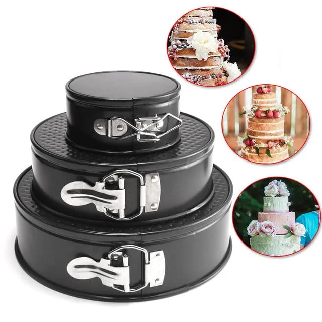 Cake Tin Set 3 PCS, Springform with Removable Bottoms, Metal Handles, Non-Stick Coating, Loose Base Baking Pan Tray, Perfect for Cakes and Cheesecake