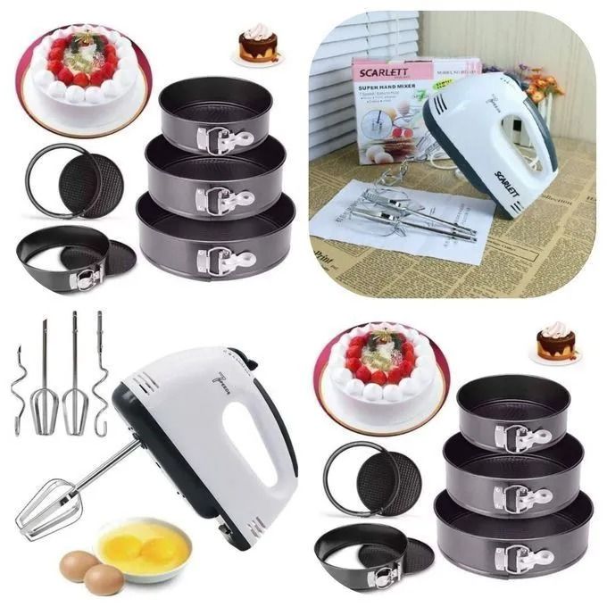 Scarlet 3 Pieces Baking Set Tins And Electric Hand Mixer