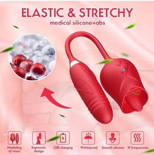 Two-in-one Rose USB Rechargeable G-Spot Vibrator Cli_t Sucking And Thrusting Adult Dildo Sex Toy For Women