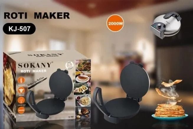 Sokany KJ-507 Electric chapati maker 10 inches quality roti maker non stick plates 2000W Sokany Chapati Maker silver and black