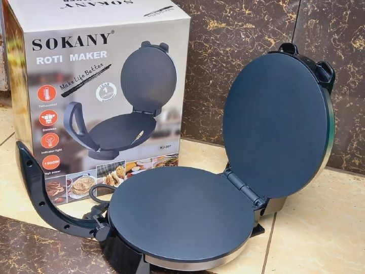 Sokany KJ-507 Electric chapati maker 10 inches quality roti maker non stick plates 2000W Sokany Chapati Maker silver and black