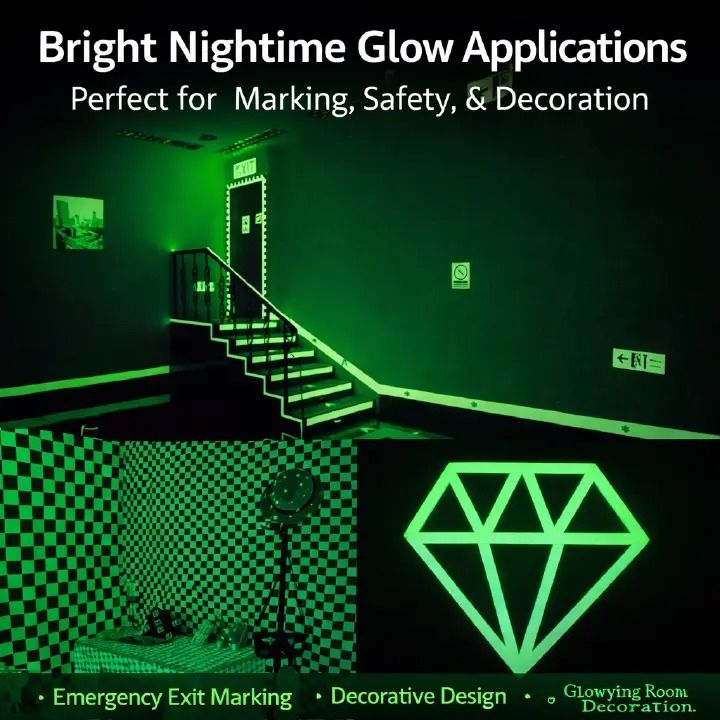 Glow in the Dark Tape 2cm x 3m Self-Adhesive Luminous Safety Tape for Stairs, Walls, Floors, Emergency Exits, Home, Office and Outdoor Night Visibility Fluorescent Tape