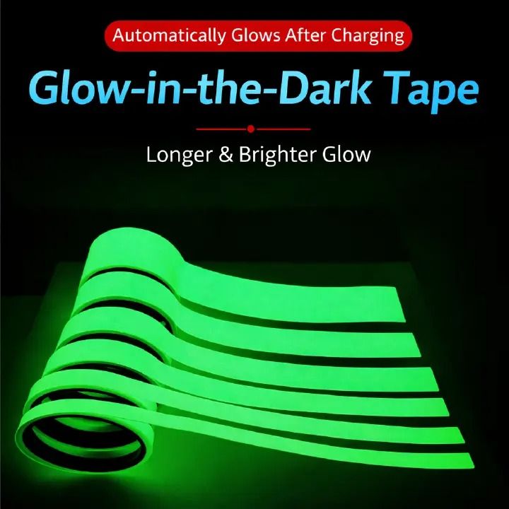 Glow in the Dark Tape 2cm x 3m Self-Adhesive Luminous Safety Tape for Stairs, Walls, Floors, Emergency Exits, Home, Office and Outdoor Night Visibility Fluorescent Tape
