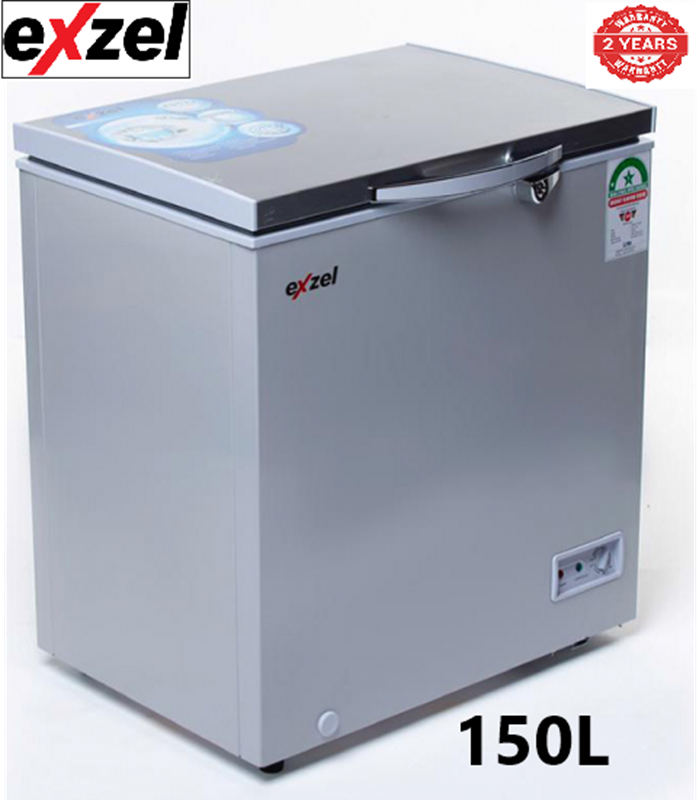 Exzel 150l Chest Freezer: ECF-150, Dual Fridge/Freezer Function Epoxy White Coated Anti-Rust Interior Cool Pack Technology Silver Grey 2 Years Warranty.