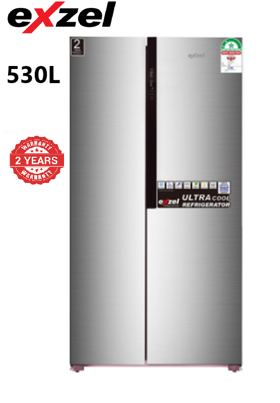 Exzel Fridge, 530L, 2 Door Side By Side, No Frost (Frost Free), INVERTER Compressor, Inox. 2 Year Warranty