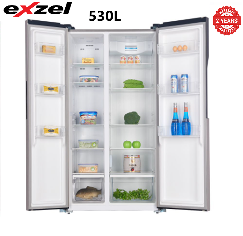 Exzel Fridge, 530L, 2 Door Side By Side, No Frost (Frost Free), INVERTER Compressor, Inox. 2 Year Warranty