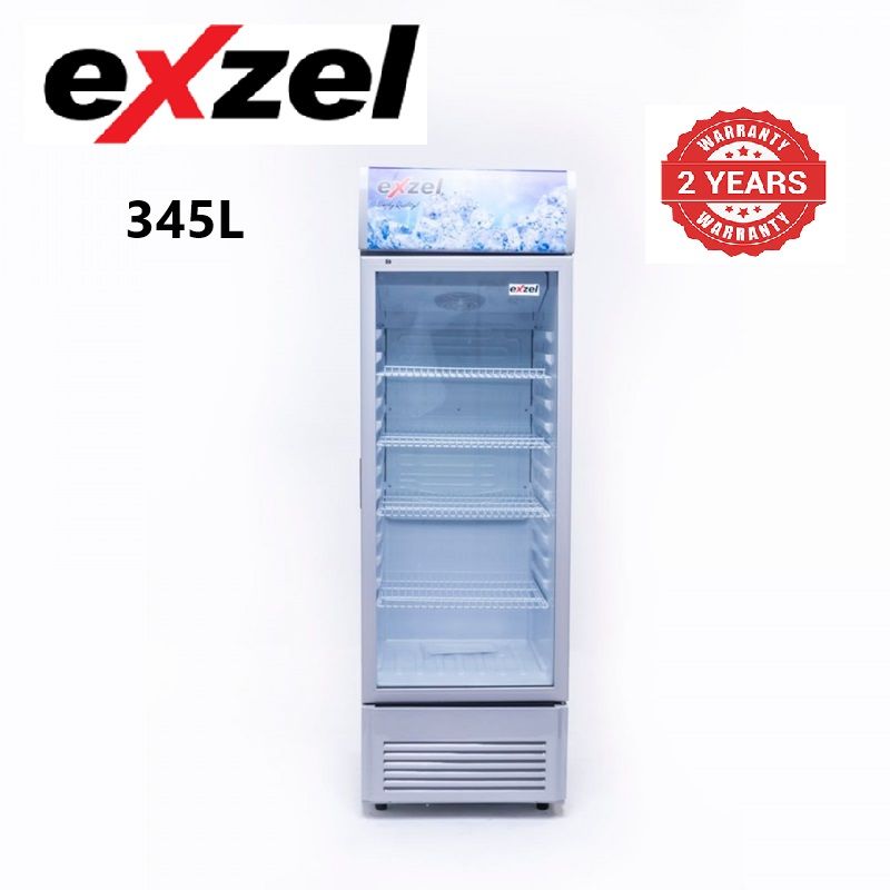 Exzel 345 Litres Showcase Fridge EC-345DF, Ultra Durable Compressor, 4 Sturdy Shelves, Wheels for easy movement, Two Year Warranty.