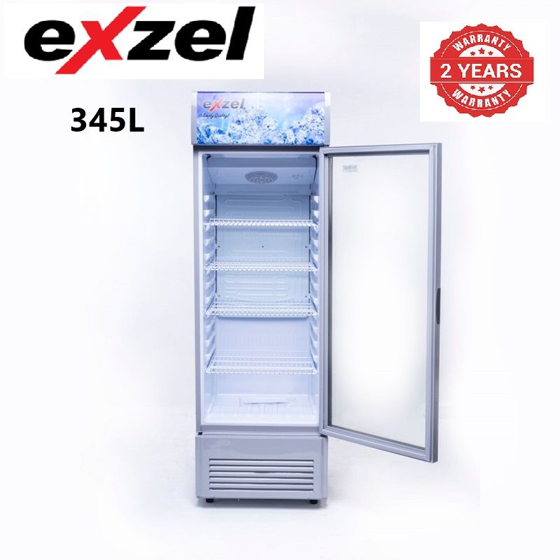 Exzel 345 Litres Showcase Fridge EC-345DF, Ultra Durable Compressor, 4 Sturdy Shelves, Wheels for easy movement, Two Year Warranty.