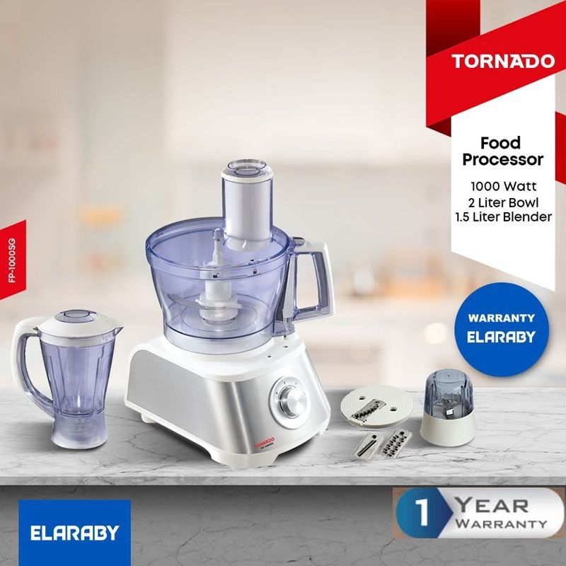 Tornado FP-1000SG Food Processor - 1000 Watt, 2 Liter Bowl, 1.5 Litre Blender 1 Year Warranty.