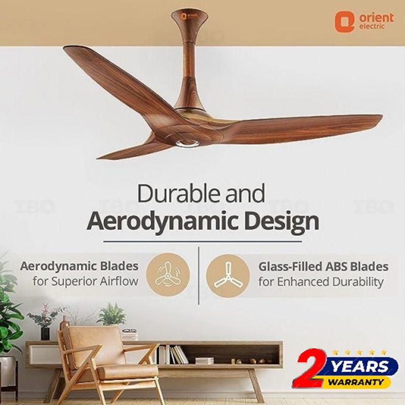 Orient 1200mm Aeroquiet (Wooden Finish) Ceiling Fan, Rust Proof, High Grade ABS Blades, 2 Year Warranty.