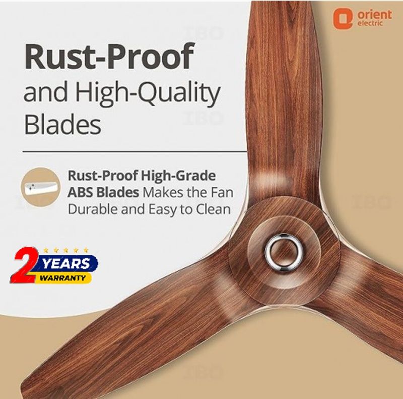 Orient 1200mm Aeroquiet (Wooden Finish) Ceiling Fan, Rust Proof, High Grade ABS Blades, 2 Year Warranty.