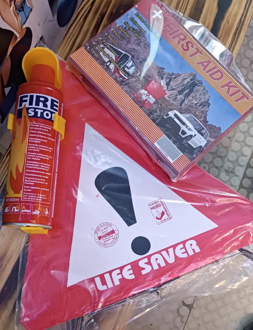 Warning Sign Triangle Life Saver Reflector, Fire Extinguisher & First Aid Kit Emergency & Compliance Kit Set