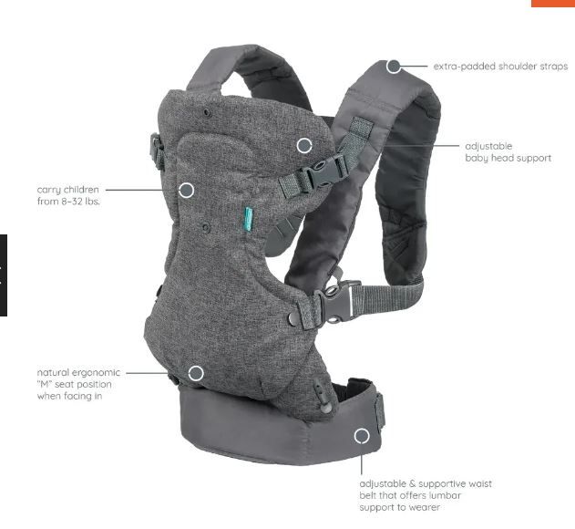 Infantino Flip Advanced 4-in-1 Convertible Baby Carrier – Ergonomic, Adjustable & Comfortable – For Newborns to 14.5kg (8–32 lbs) – With Wonder Cover Bib