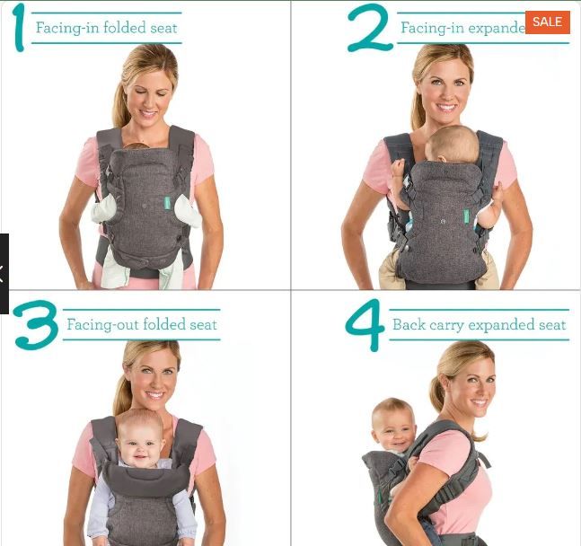 Infantino Flip Advanced 4-in-1 Convertible Baby Carrier – Ergonomic, Adjustable & Comfortable – For Newborns to 14.5kg (8–32 lbs) – With Wonder Cover Bib