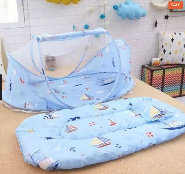 Portable & Foldable Baby Bassinet – Soft Baby Nest Bed for Newborns, Travel-Friendly Lounger with Side Cushions – Blue, Pink & Unisex Colors Available