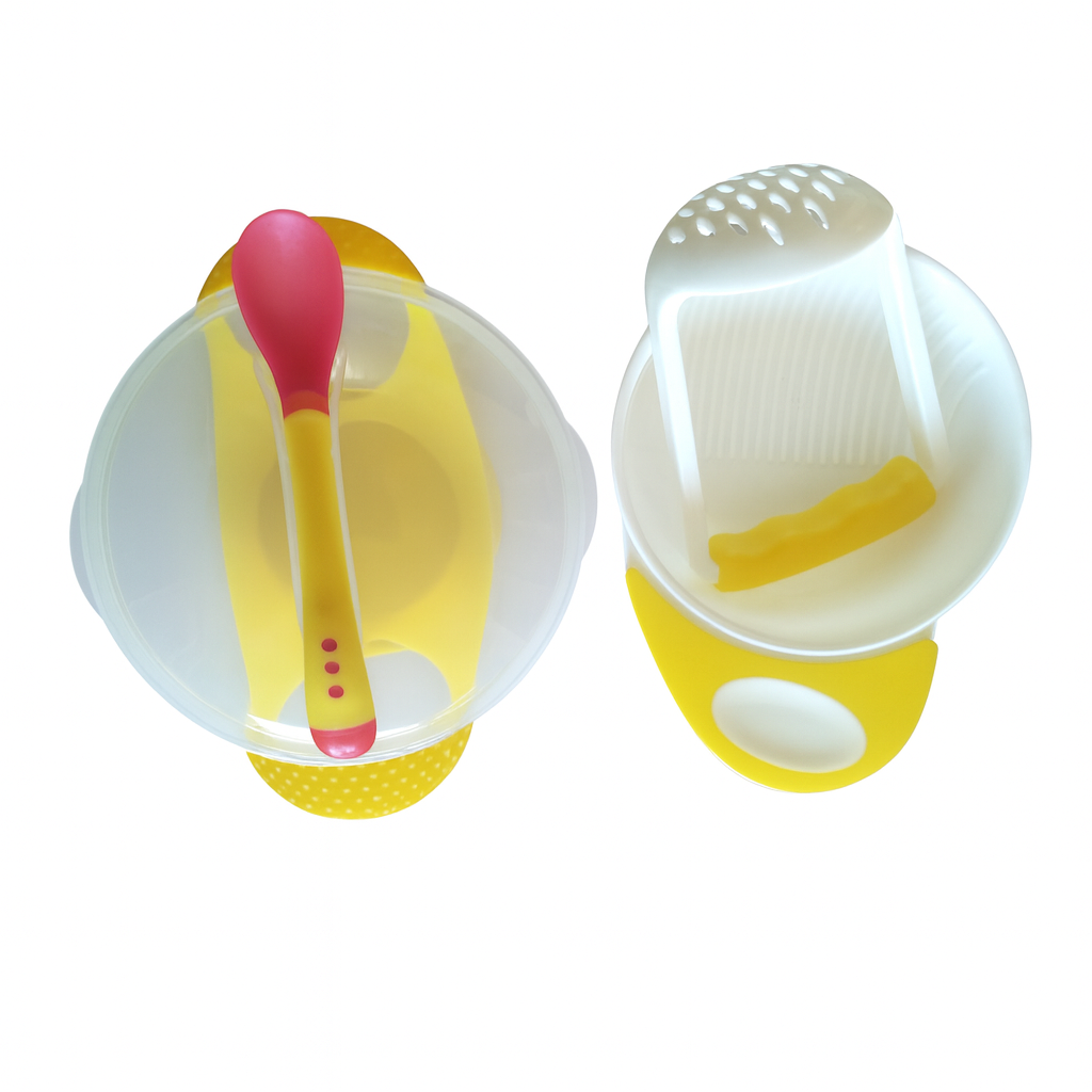 3-in-1 Baby Feeding Set – Silicone Bowl, Heat-Sensing Spoon & Food Masher