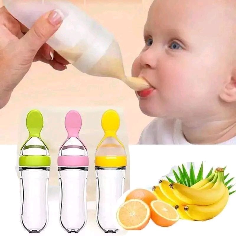 Baby Feeding Bottle with Spoon – Soft Squeeze Bottle for Easy Weaning & First Foods