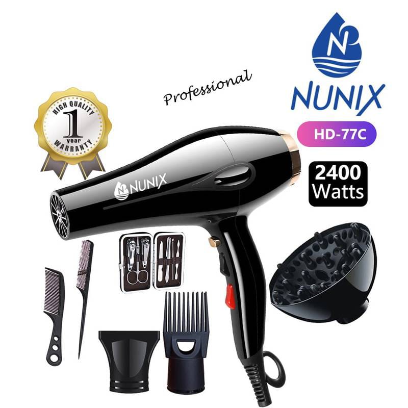 Nunix HD-77C Commercial blow dry hair dryer with accessories - 2400W