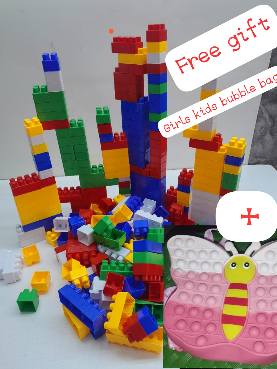 130-Piece Large Toddler Building Blocks Set - and Pop It Cute Pink Cat Fidget Toys Girls Antistress Popit Squeeze Toy Children Cartoon Anti Stress Push Bubble Fidget Women Bag