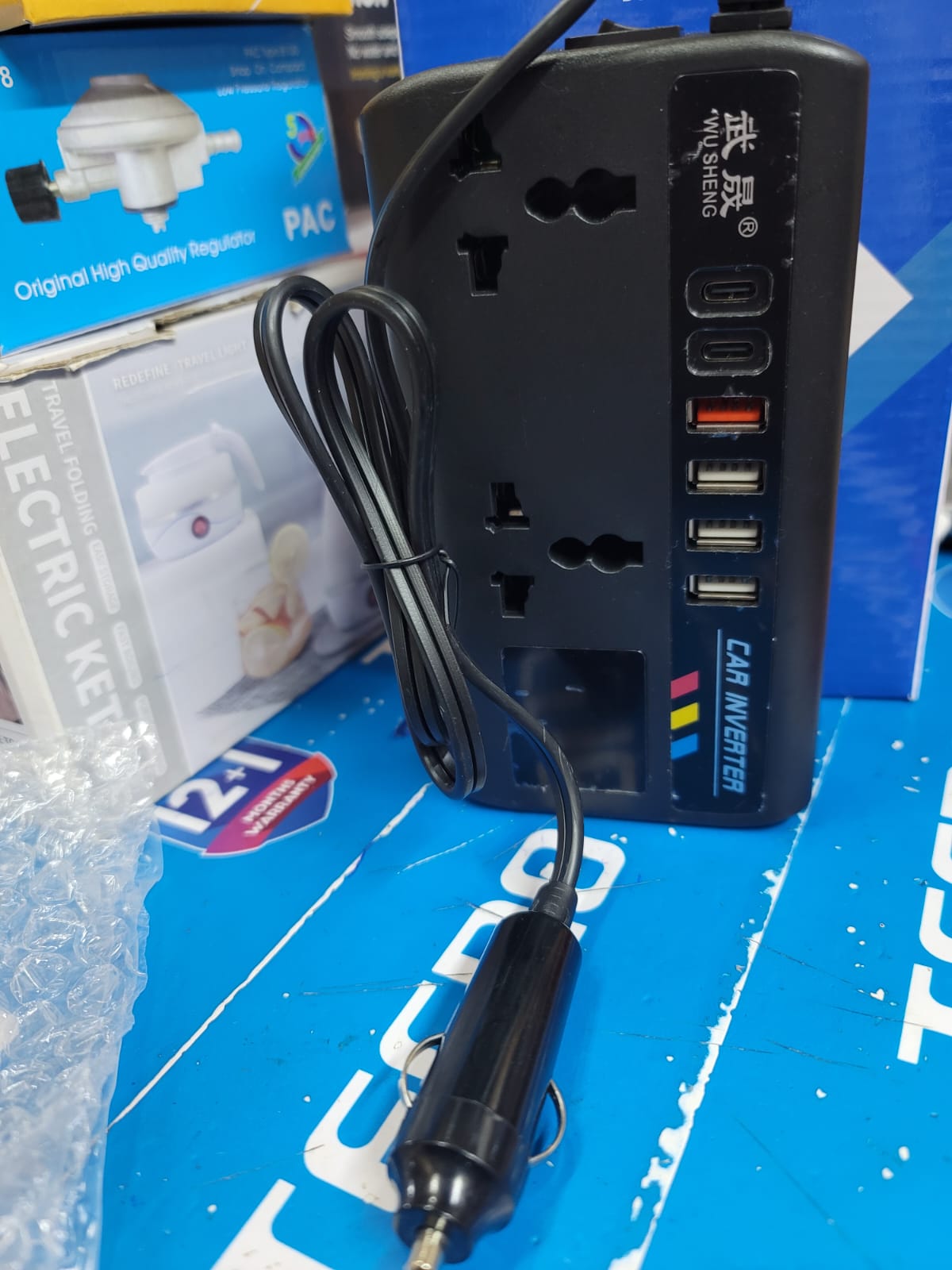 200W Car Power Inverter/Laptop Charger with 4 USB & 2 C Type(1 * 27WPD) Smart USB Ports, 2 AC Universal Outlets and 12V/24V DC to 220V AC with QC3.0 (4 USB Type A QC3.0 + 2 Type C)