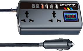 200W Car Power Inverter/Laptop Charger with 4 USB & 2 C Type(1 * 27WPD) Smart USB Ports, 2 AC Universal Outlets and 12V/24V DC to 220V AC with QC3.0 (4 USB Type A QC3.0 + 2 Type C)