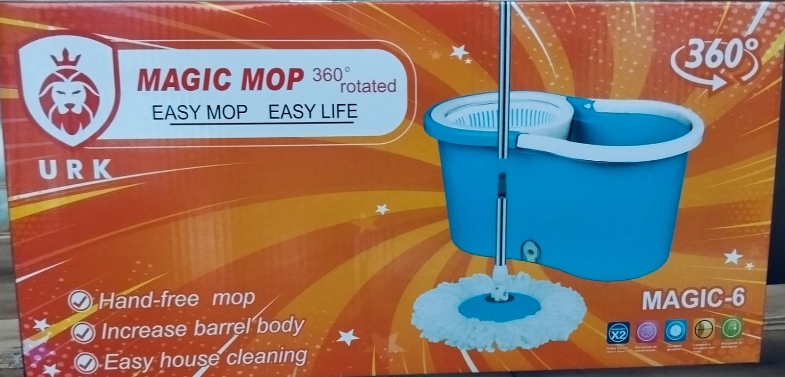 360 Degrees URK Spin Mop Rotating Bucket With Long Adjustable Mop - No spills, no shock and no damage to floors, Microfiber mop head works great wet or dry, Keeps your hands out of dirty water .